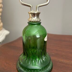 Elegant Green Glass Bell with Silver Accents